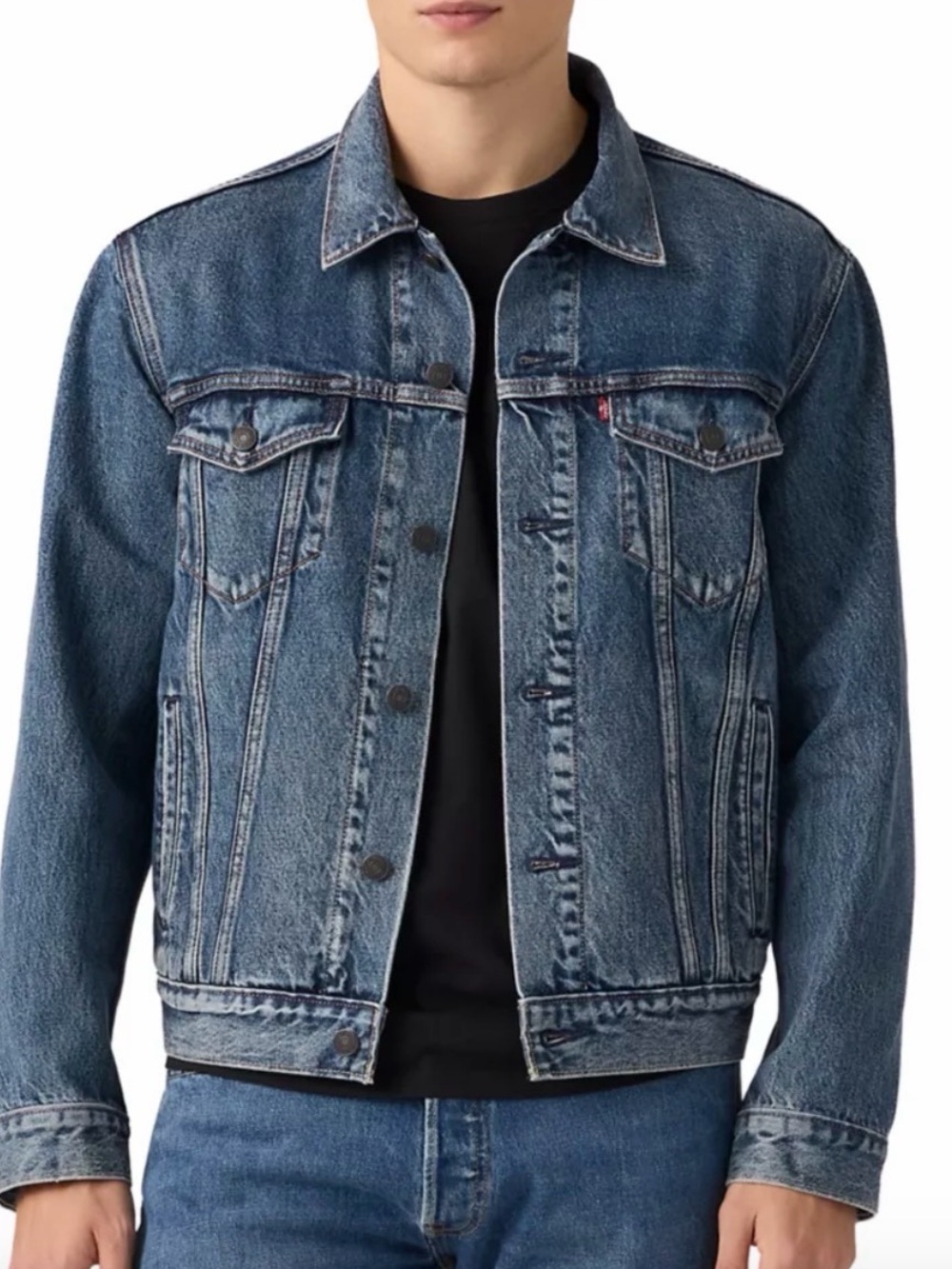 Levi’s Men’s Denim Trucker Jacket Medium Distressed Wash NWT Standard Fit - Picture 1 of 12